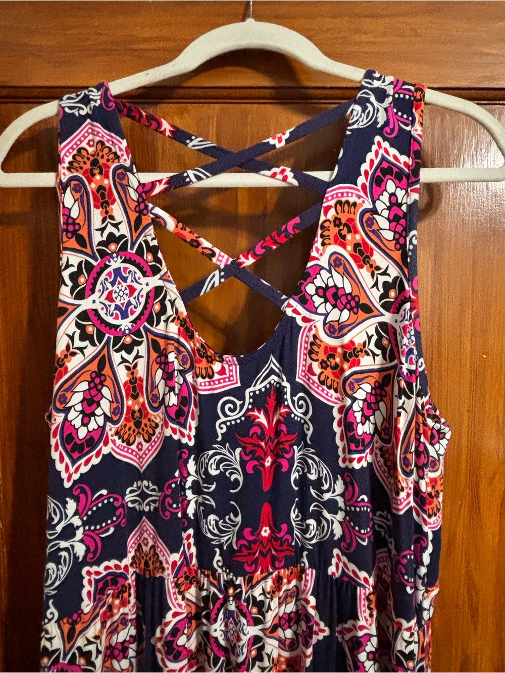 Loveappella 2X Multi Colored Maxi Dress with Pink and Coral Print - Picture 2 of 3